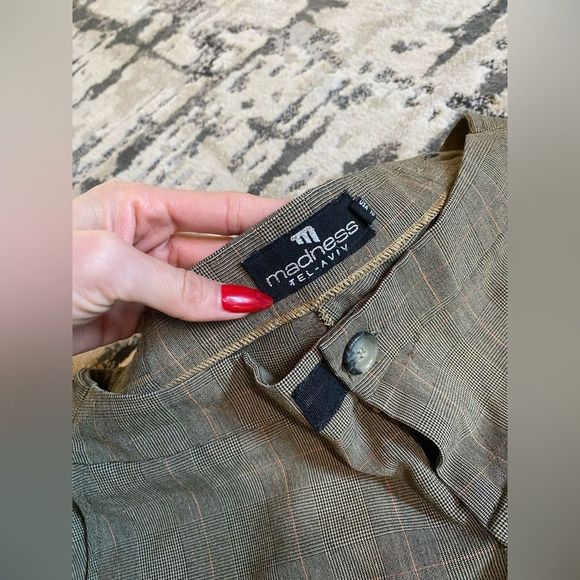 Super Low Rise Trousers Brown Plaid Madness TelAviv Womens 2 - Picture 3 of 15